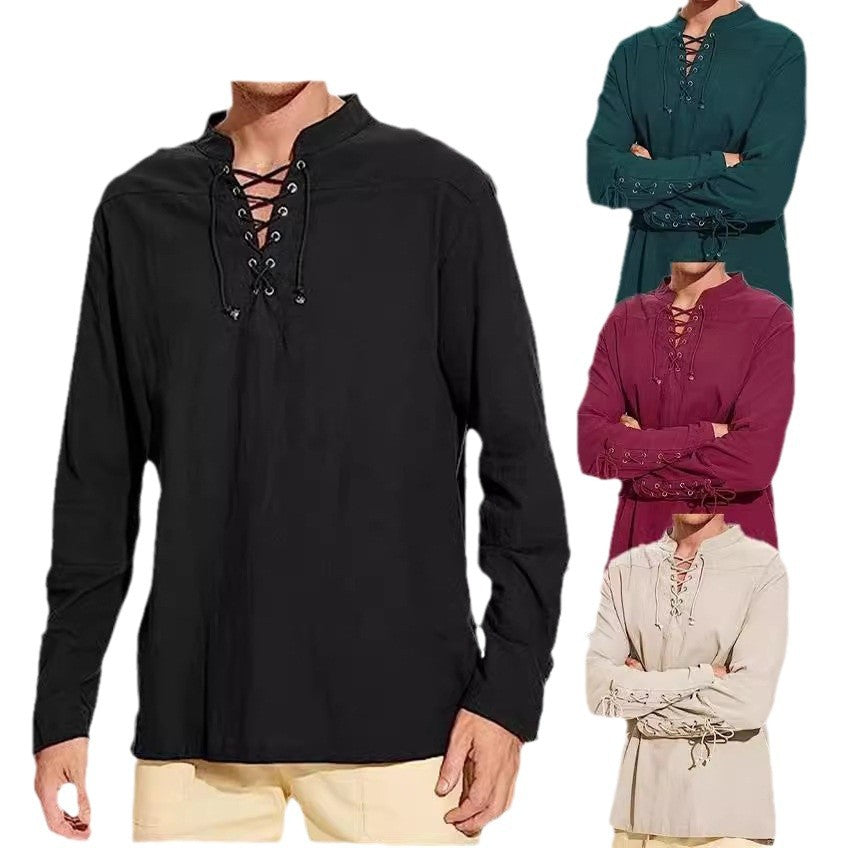 Men's long-sleeve shirt with modern lacing design and casual fit Lisslune