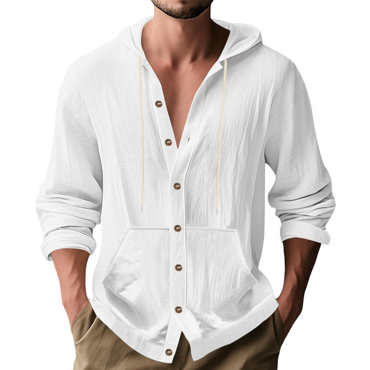 Men's hooded shirt with button placket and practical pockets Lisslune