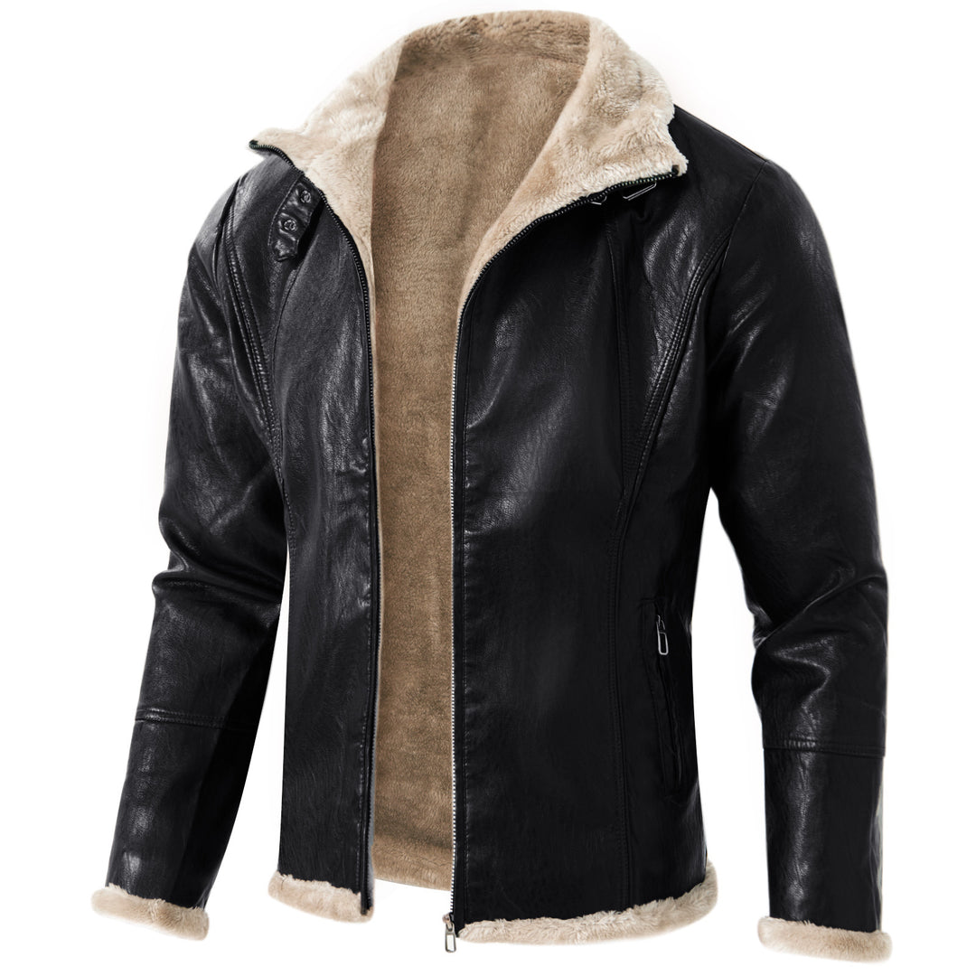 Men's elegant leather jacket with cuddly collar Lisslune