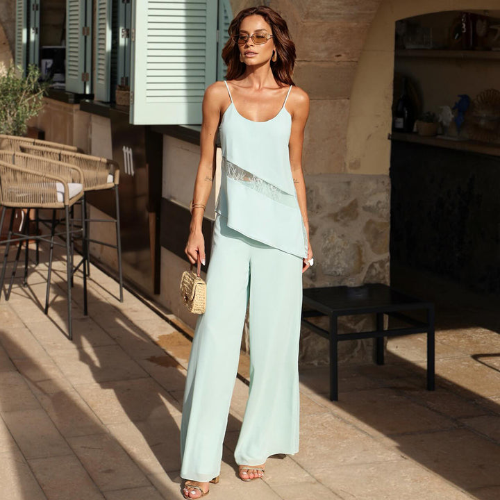 Ladies elegant two-piece top with flowing cut and wide trousers Lisslune