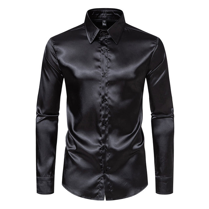 Men's Elegant Satin Shirt with Shimmering Finish and Classic Collar Lisslune