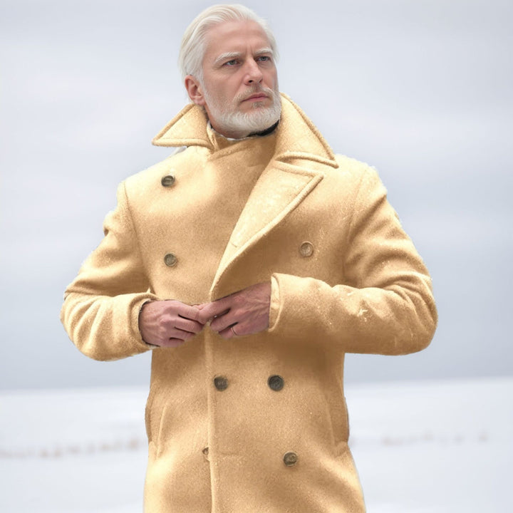 Men's elegant double-breasted wool coat with textured outer material Lisslune