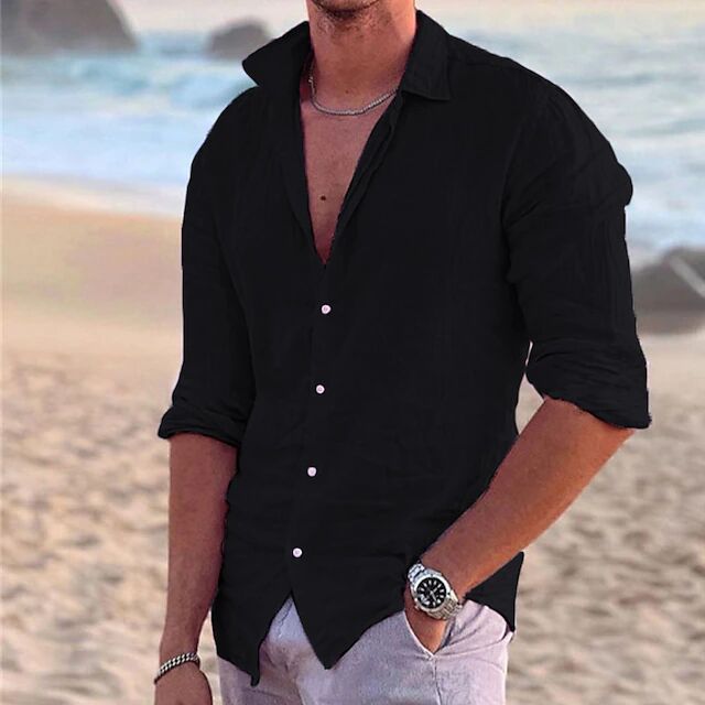 Men's casual long-sleeve shirt made of lightweight linen fabric Lisslune