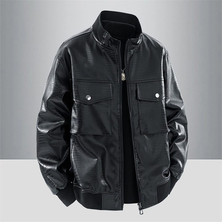 Men's Casual Synthetic Leather Jacket with Practical Pockets Lisslune