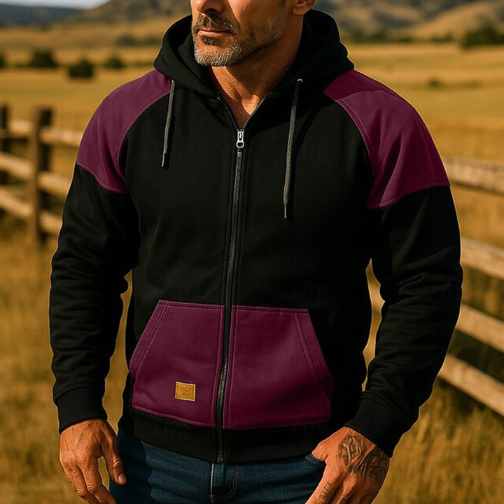 Men's Athletic Hooded Jacket with Color Block Design Lisslune