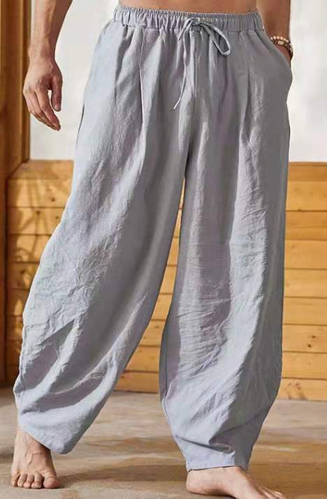 Men's relaxed linen pants with elastic waistband Lisslune