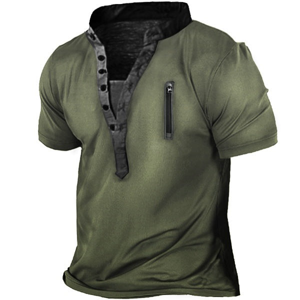 Men's short-sleeve shirt with creative stand-up collar and practical zip pocket Lisslune