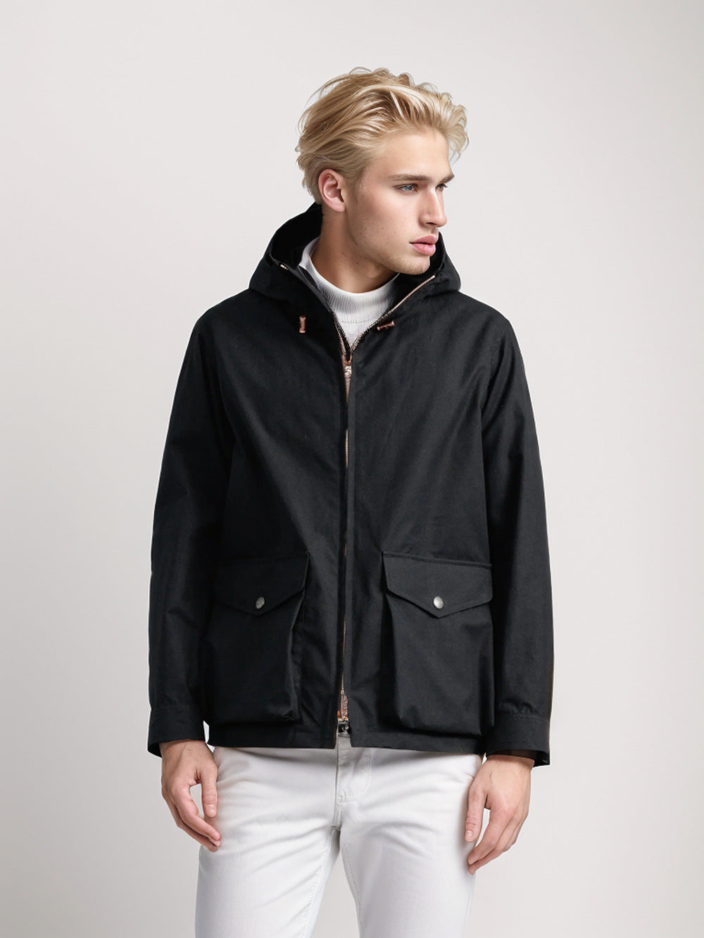 Men's durable multifunction jacket with adjustable hood collar and spacious pockets Lisslune
