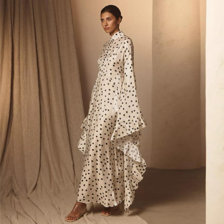 Women's maxi dress with eye-catching dots and trendy ruffle design Lisslune