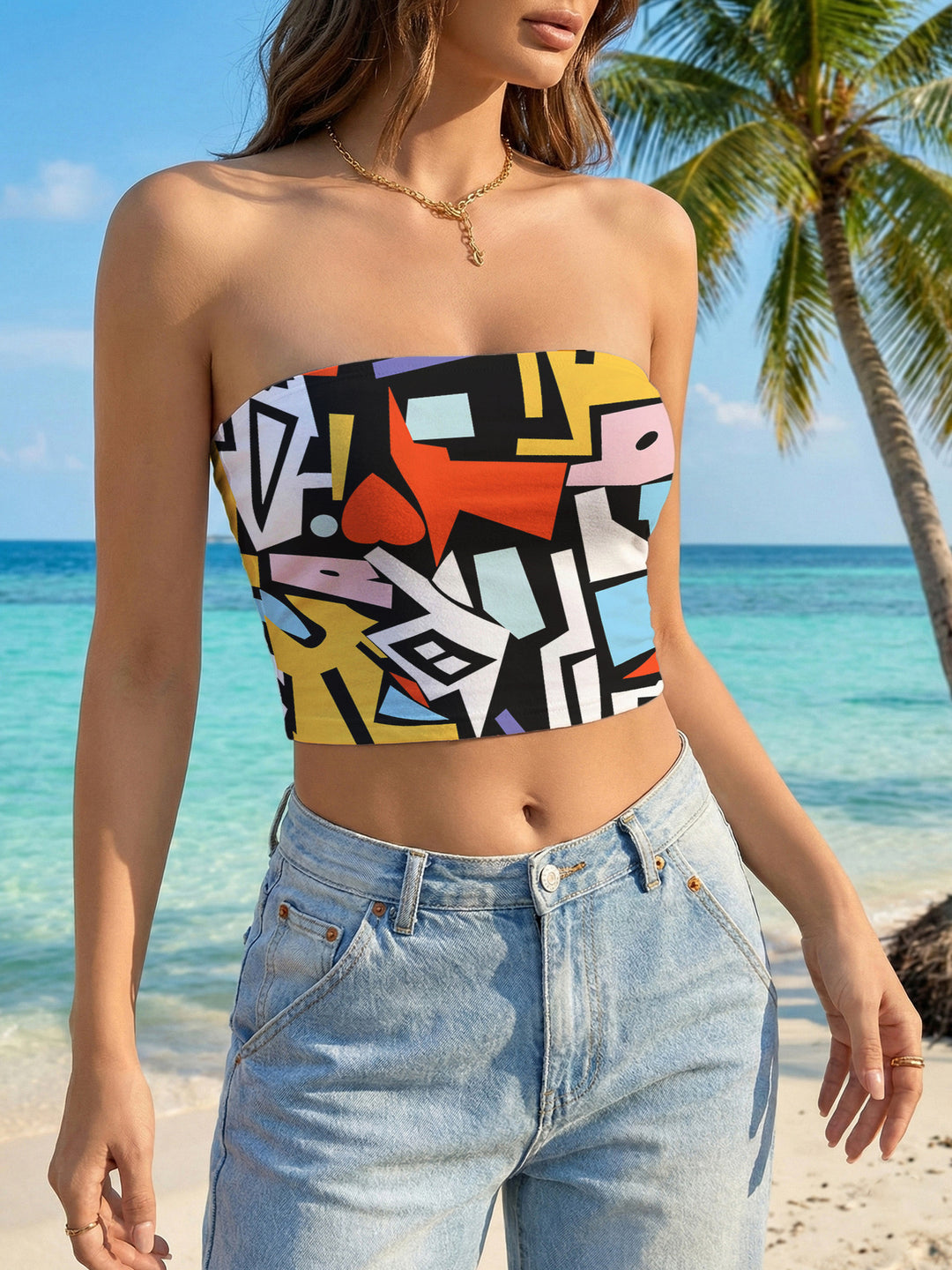 Women's Bandeau Top with Creative Marble Design Lisslune