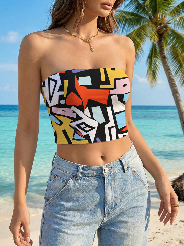 Women's Bandeau Top with Creative Marble Design Lisslune