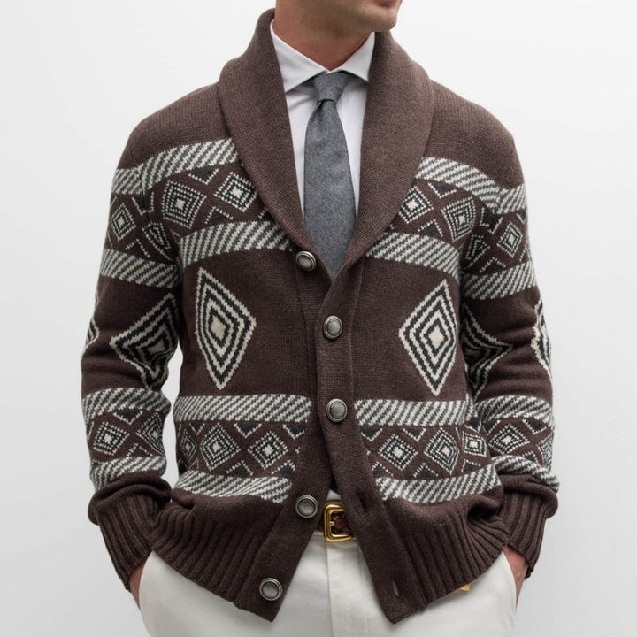 Men's cardigan with modern graphic pattern and classic collar Lisslune