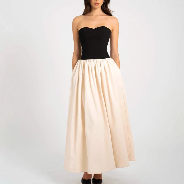 Women Long Evening Gown with Bustier Top and Flared Skirt Lisslune