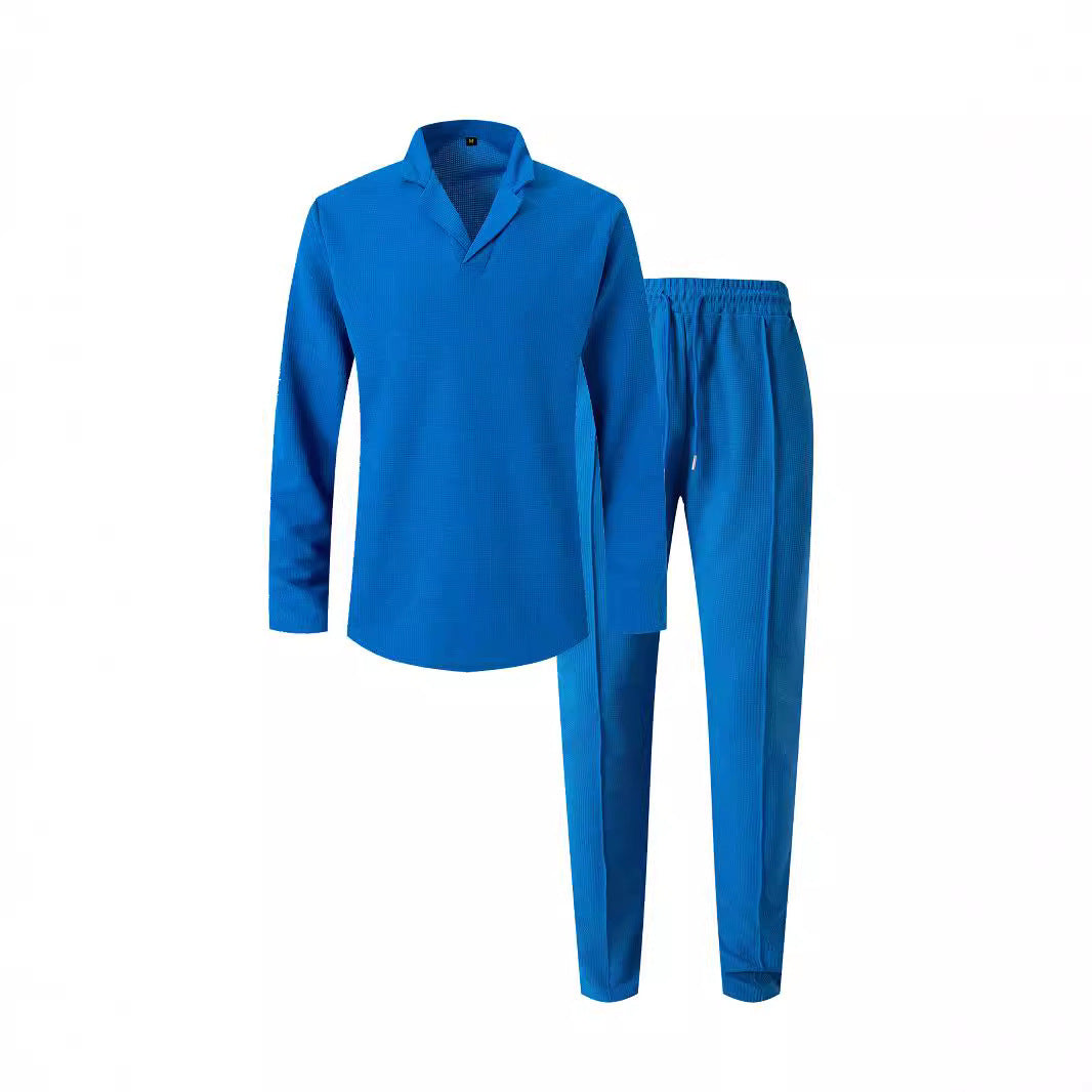 Men's elegant leisure set with modern collar and comfortable pants Lisslune