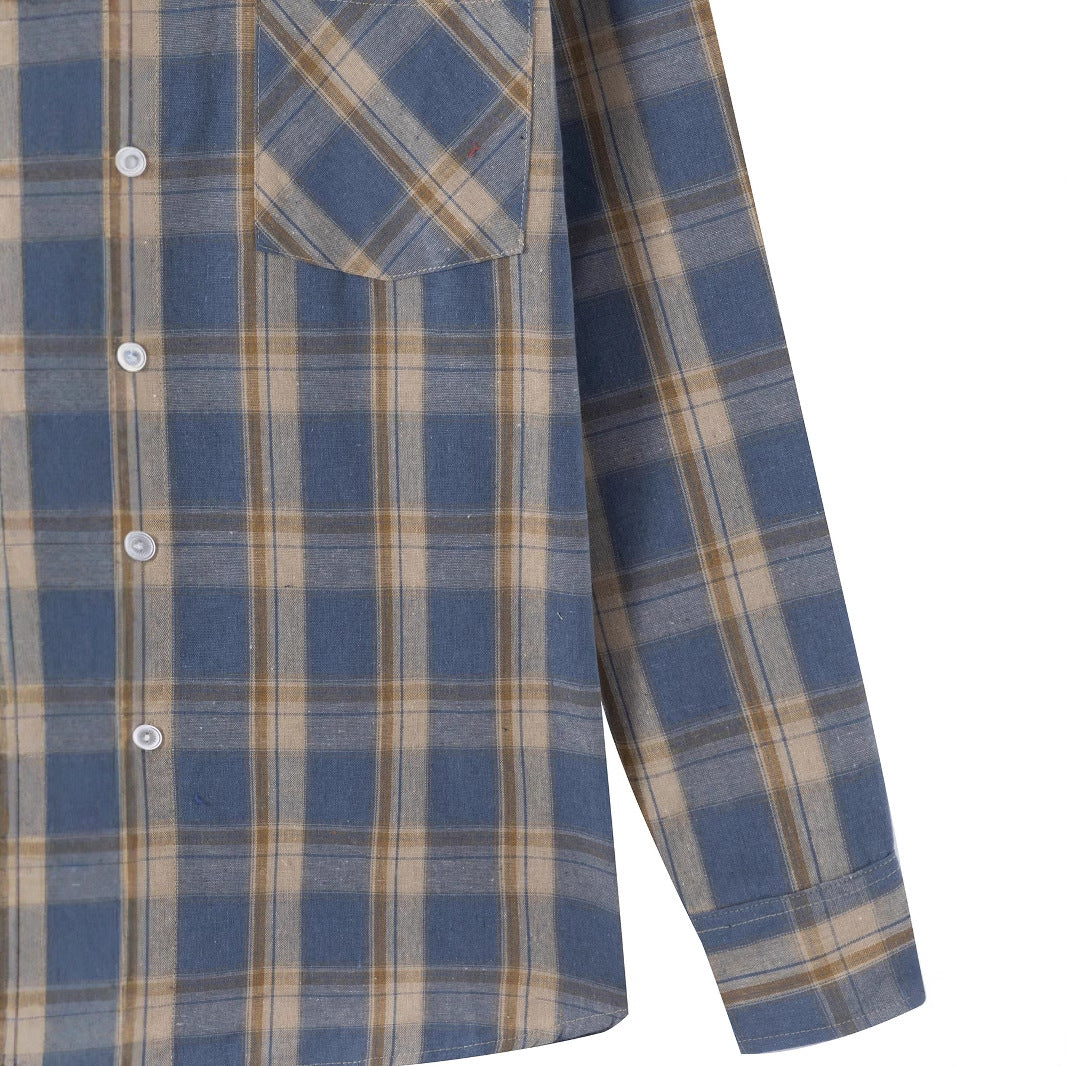 Men's fashionable long-sleeve shirt with checkered pattern and chest pocket Lisslune