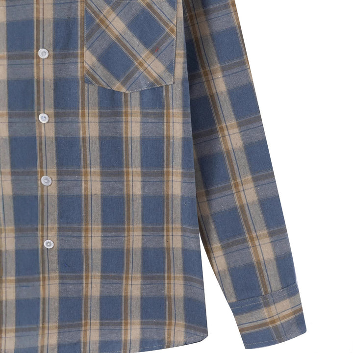 Men's fashionable long-sleeve shirt with checkered pattern and chest pocket Lisslune