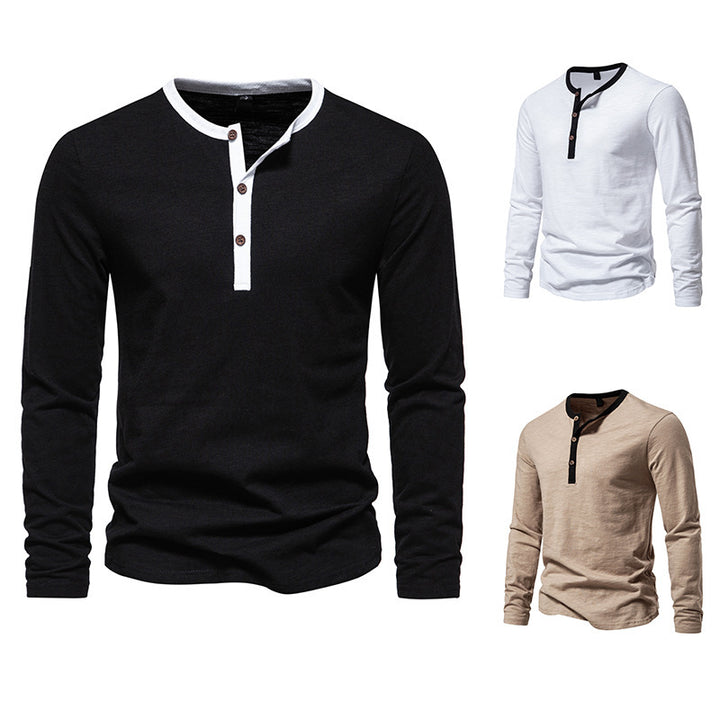Men's long-sleeve Henley shirt with contrasting collar Lisslune