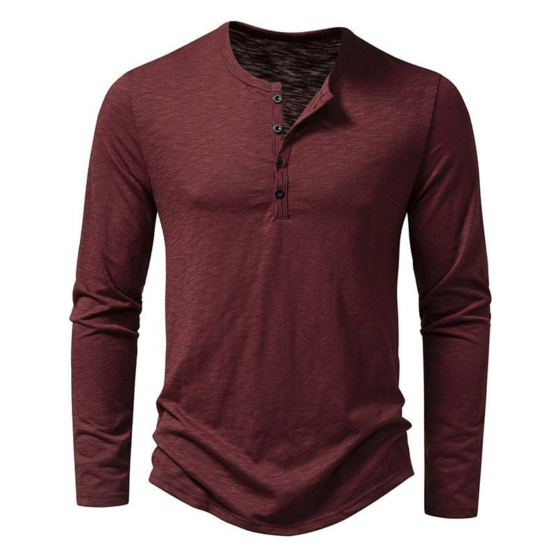Men's long sleeve shirt with fashionable Henley neckline and comfortable fit Lisslune