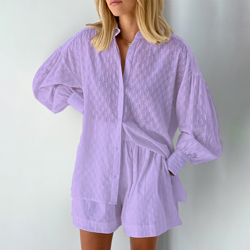 Women's stylish short sleeve pajama set with textured surface finish Lisslune