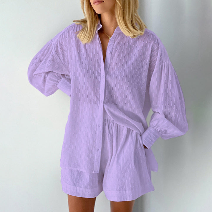 Women's stylish short sleeve pajama set with textured surface finish Lisslune