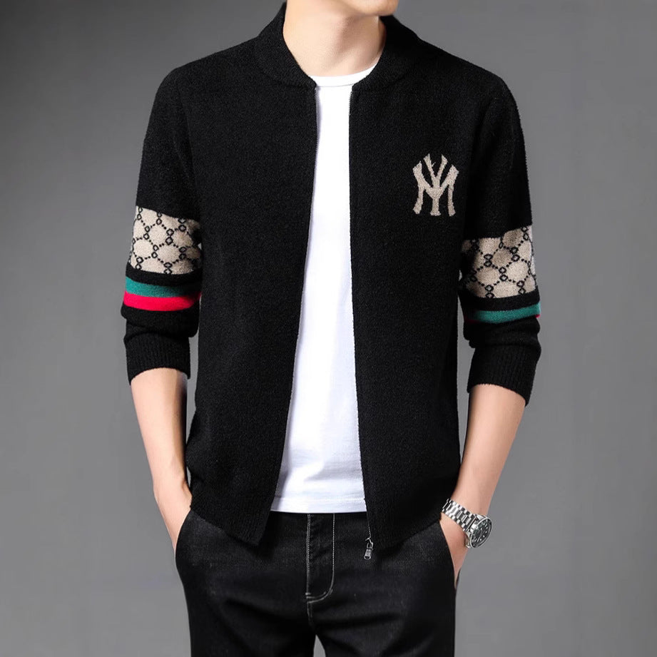 Men's stylish cardigan with colorful accents and high collar Lisslune