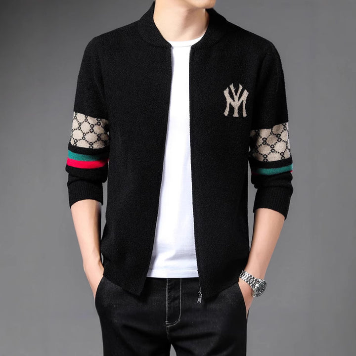 Men's stylish cardigan with colorful accents and high collar Lisslune