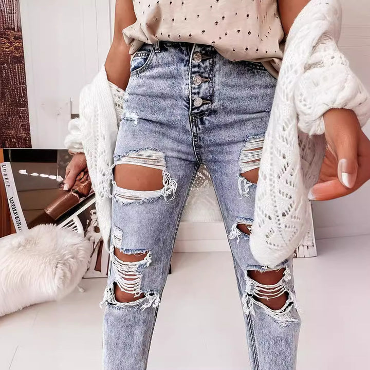 Women's destroyed jeans in casual boyfriend cut with high waist and details Lisslune
