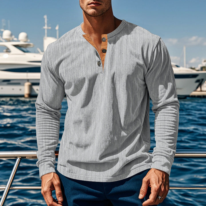 Men's Long Sleeve Henley Shirt with Textured Design Lisslune