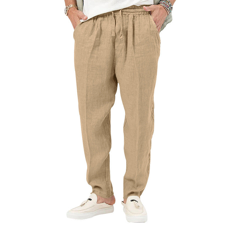 Men's Lightweight Linen Pants with Elastic Waistband and Practical Side Pockets Lisslune