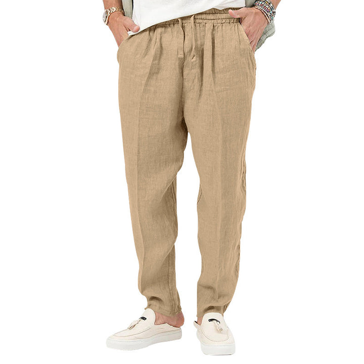 Men's Lightweight Linen Pants with Elastic Waistband and Practical Side Pockets Lisslune