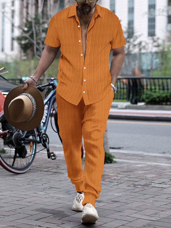 Men's casual short sleeve set with textured surface Lisslune