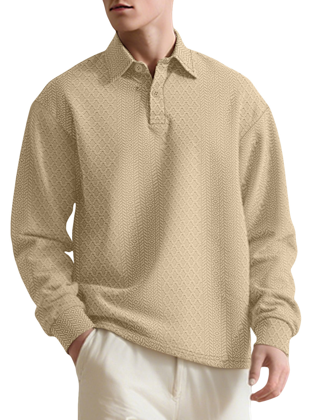 Men's fashionable long-sleeve shirt with textured surface and elegant button placket Lisslune