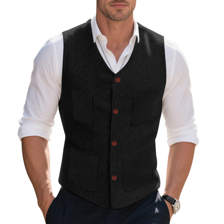 Men's sleeveless vest made of high-quality wool blend with practical pockets Lisslune