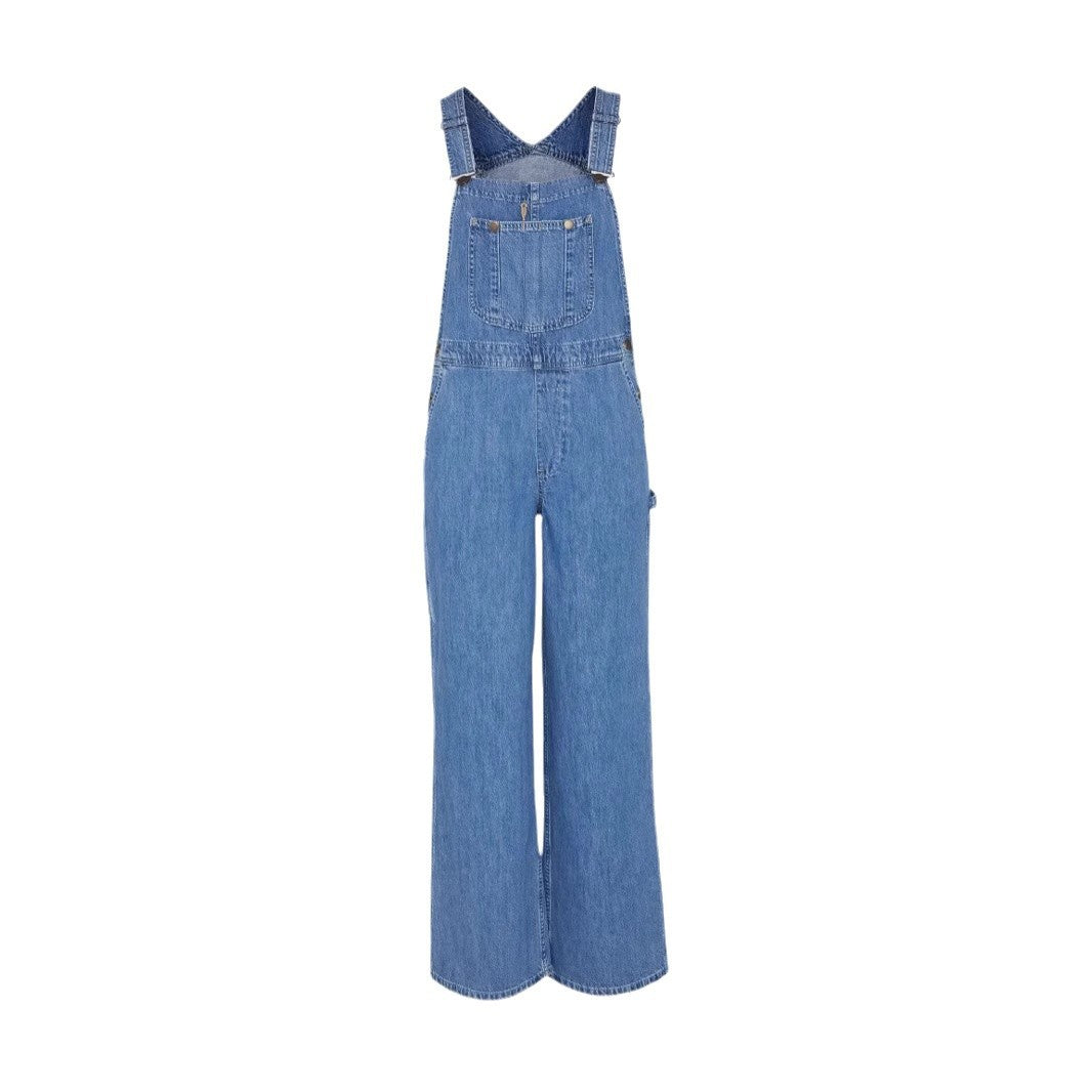 Women's denim overalls with wide leg and adjustable straps Lisslune