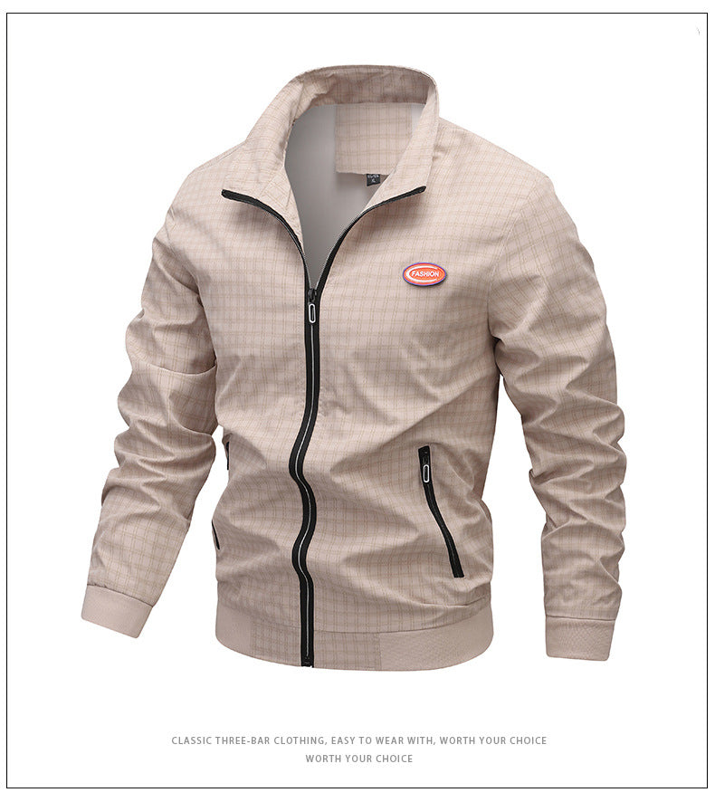 Men's fashionable transitional jacket with unusual check pattern and practical pockets Lisslune