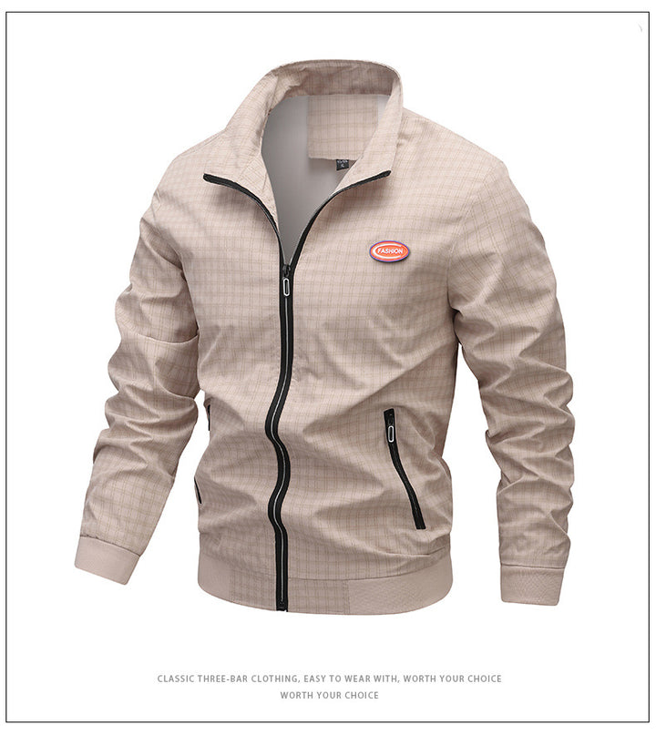 Men's fashionable transitional jacket with unusual check pattern and practical pockets Lisslune