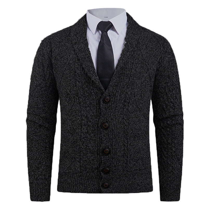 Men's cardigan with distinctive cable knit pattern and stylish shawl collar Lisslune