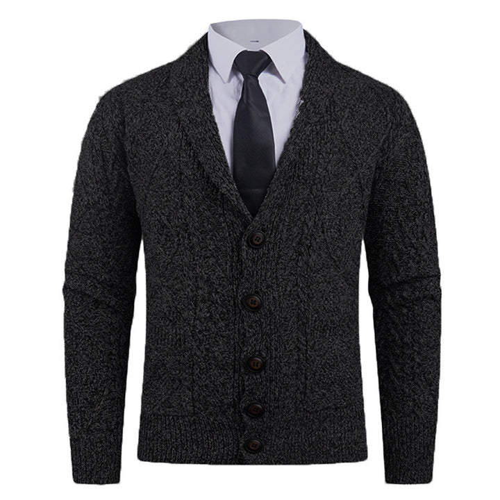 Men's cardigan with distinctive cable knit pattern and stylish shawl collar Lisslune