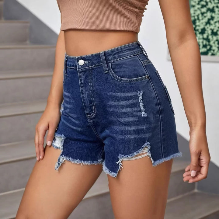 Women's casual destroyed denim shorts with high rise and frayed edges Lisslune