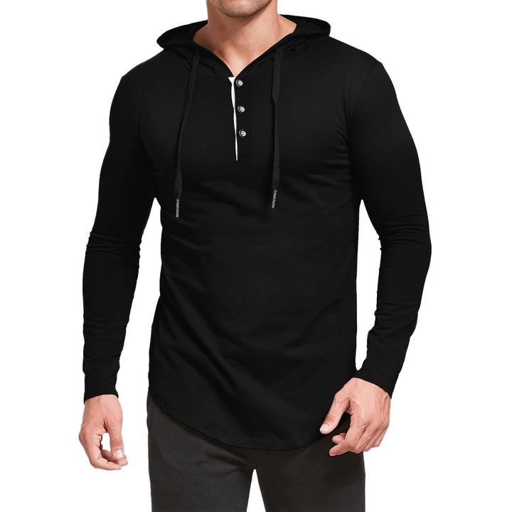 Men's Long Sleeve Hoodie with Button Placket and Athletic Fit Lisslune