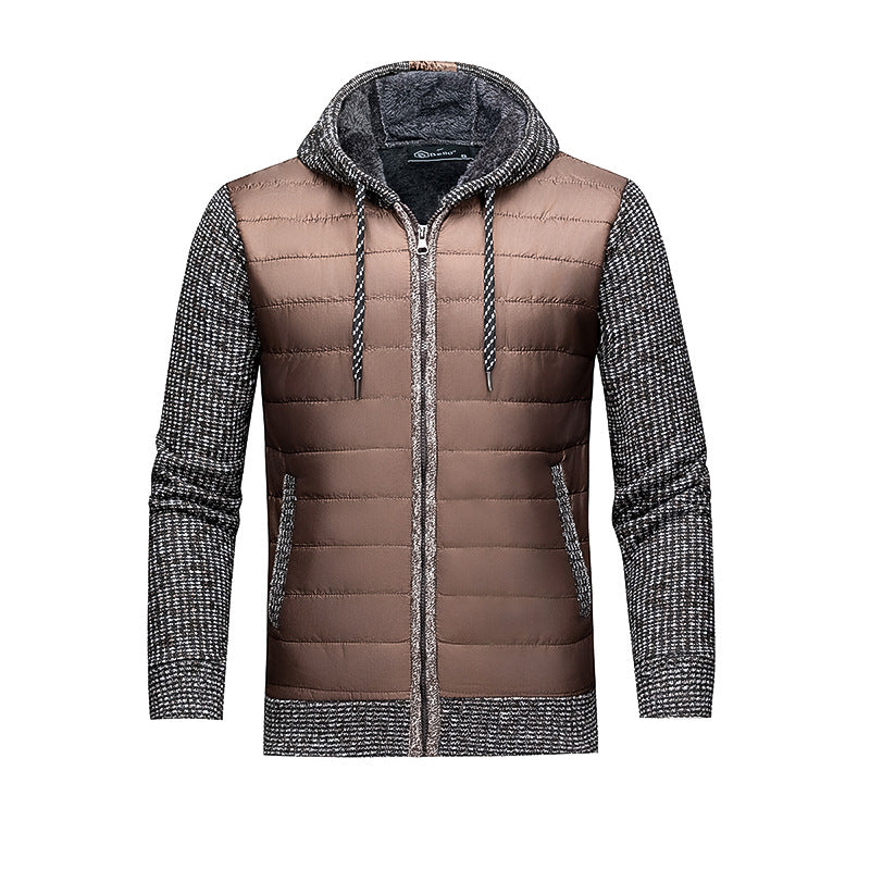 Men's Quilted Jacket with Hood and Fashionable Knit Design Lisslune