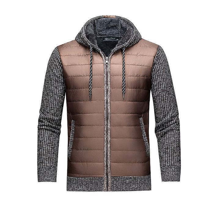 Men's Quilted Jacket with Hood and Fashionable Knit Design Lisslune