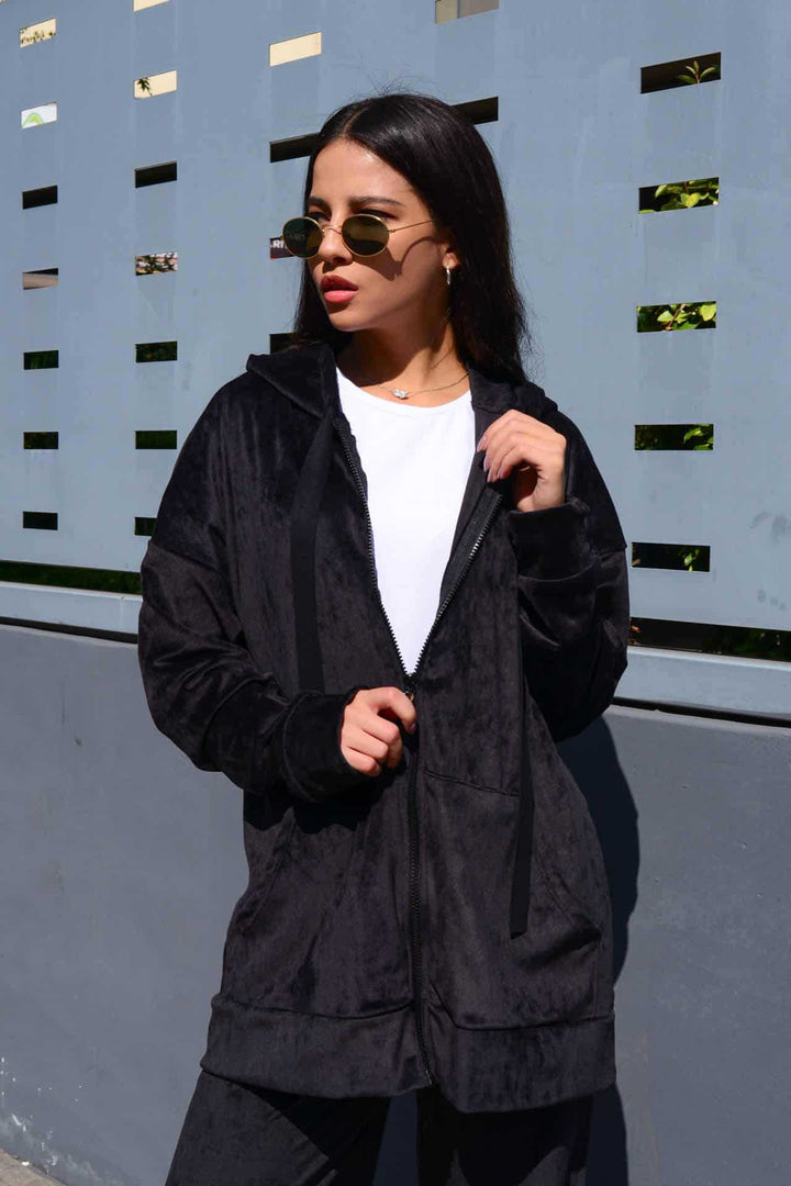 Women's Oversized Hooded Jacket made of soft Velour Lisslune