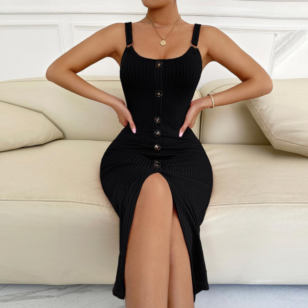 Damen knielanges figurbetontes Kleid mit Knopfleiste und Spaltung Lisslune