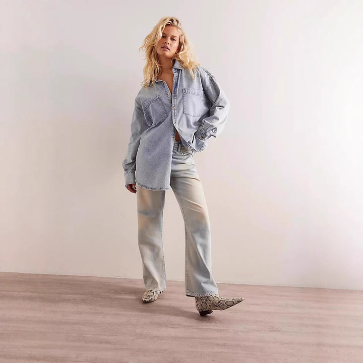 Women Oversized Denim Shirt Lisslune