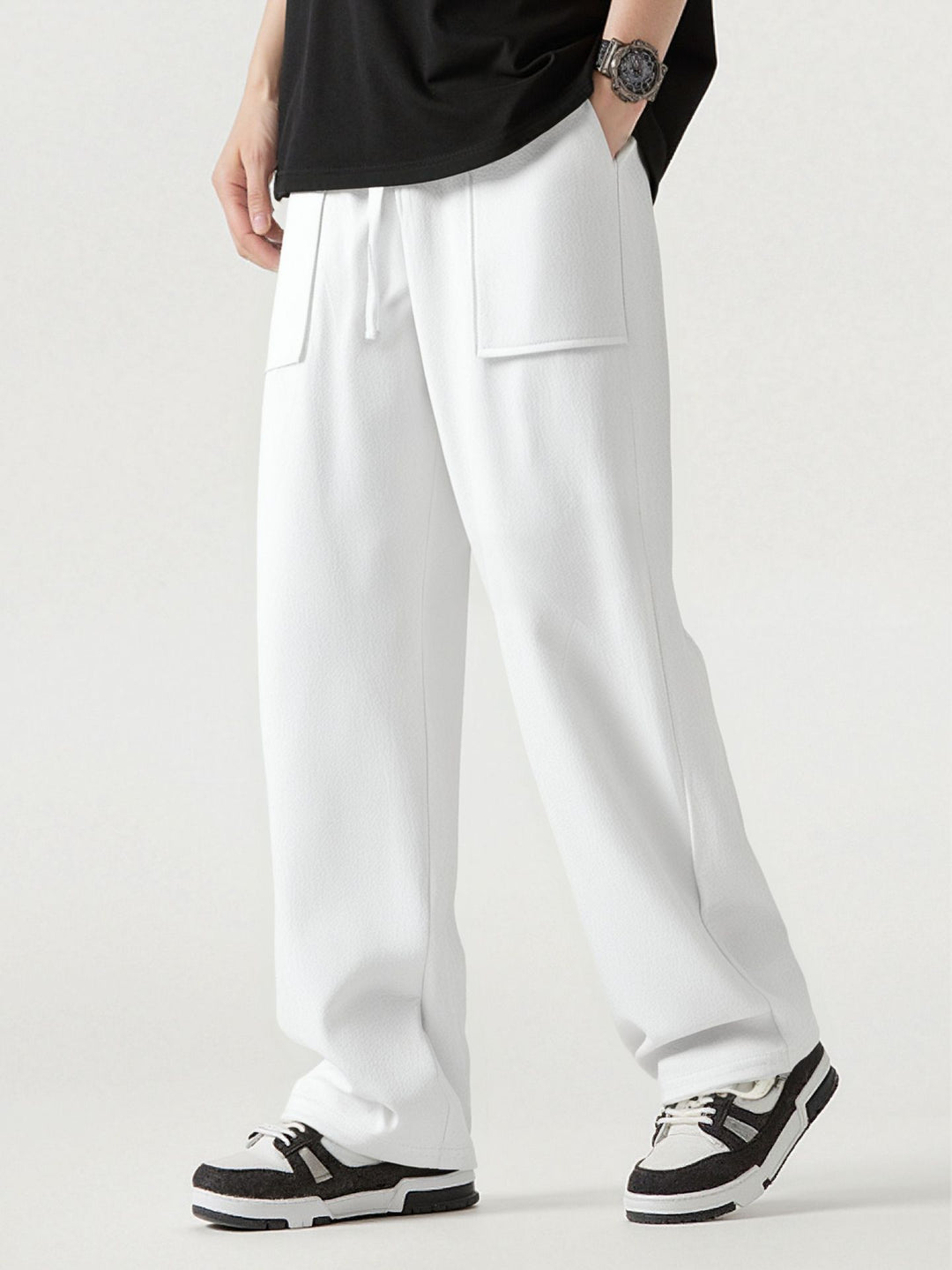 Men's Casual Cargo Pants with Practical Pockets and Elastic Waistband Lisslune