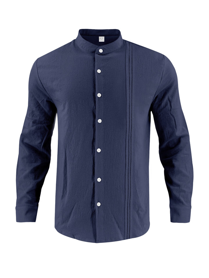 Men's fashionable long-sleeve shirt with textured surface and innovative stand-up collar Lisslune