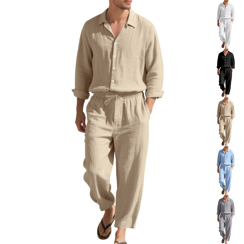 Men's casual linen suit with elastic waistband and comfort fit Lisslune