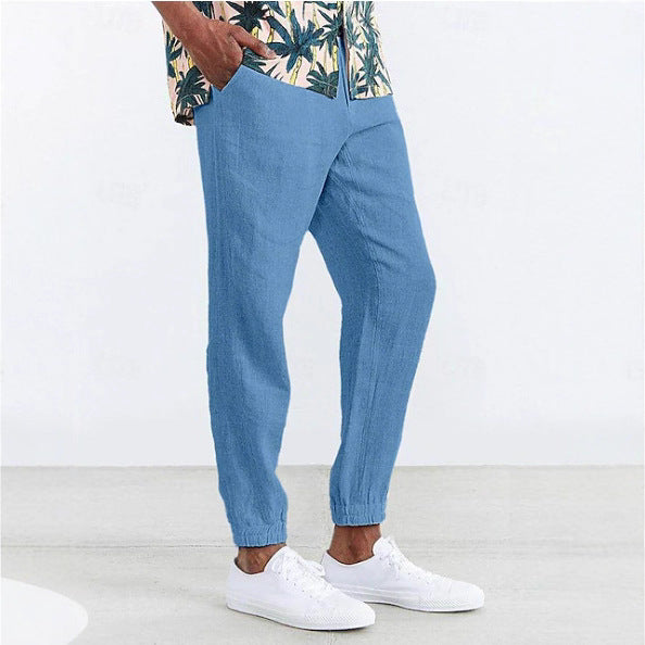 Men's Lightweight Summer Linen Pants with Elastic Waistband and Side Pockets Lisslune