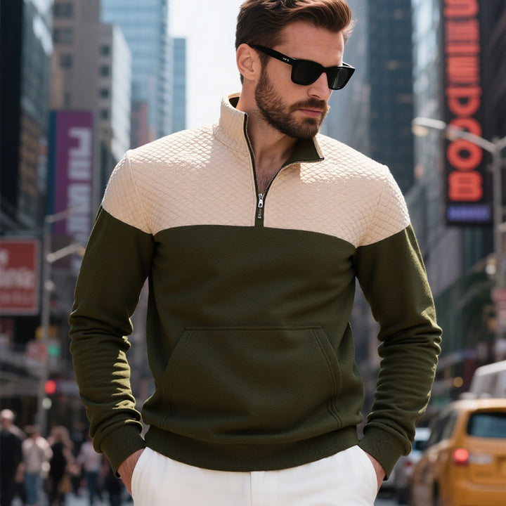 Men's sporty stand-up collar pullover with zipper and textured upper material Lisslune